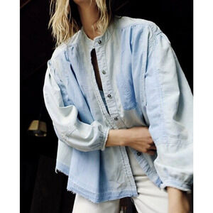 We The Free People Set Sail Denim Top XS Button Shirt Bleached Distressed NWT